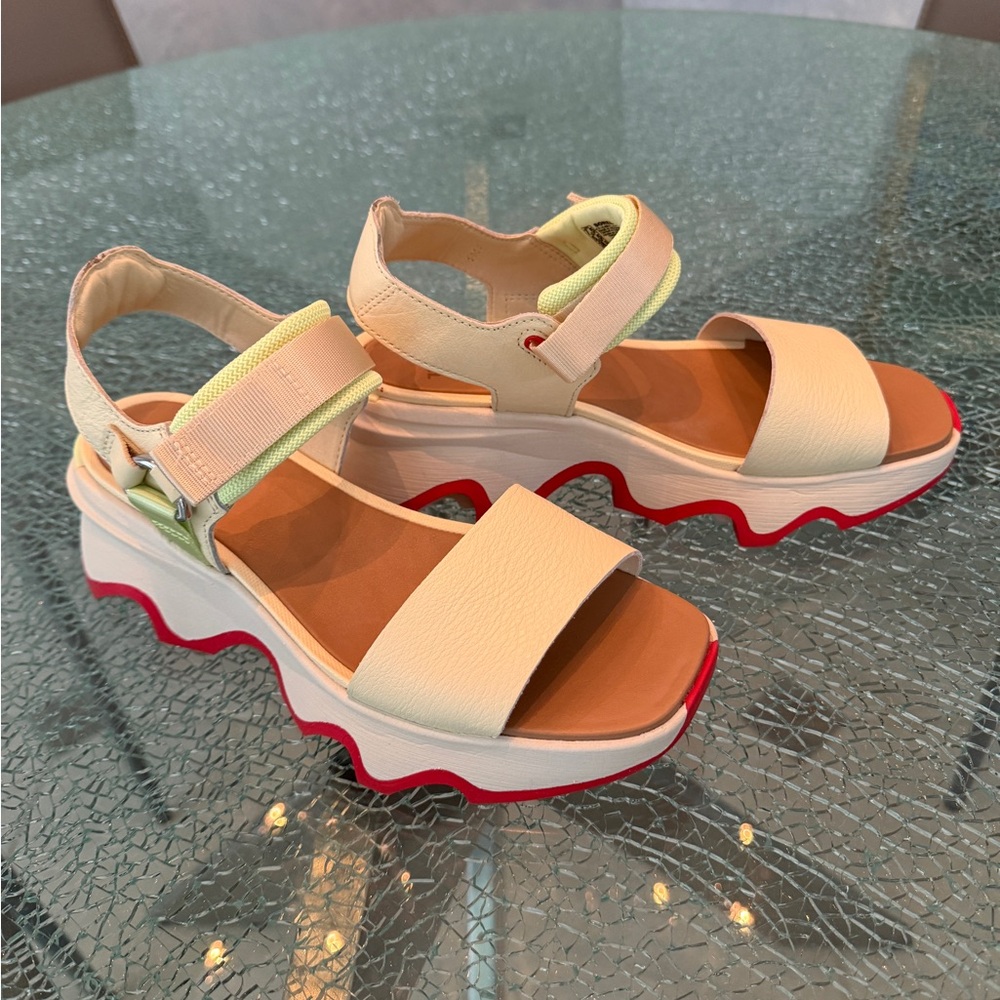 Sorel Kinetic Cream Colored Impact Slingback Platform Sandals